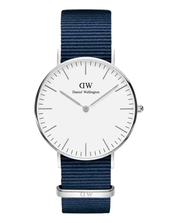 Daniel Wellington Classic Blått textilband Vit