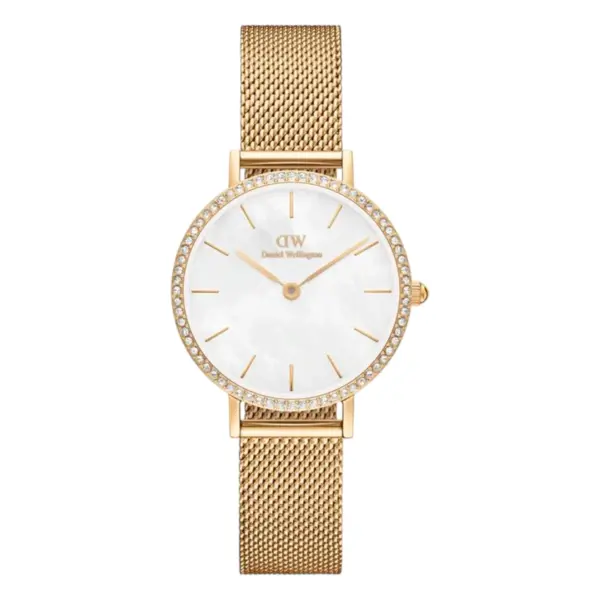 Daniel Wellington Petite Lumine Bezel Evergold Quartz Mesharmband Vit pärlemor