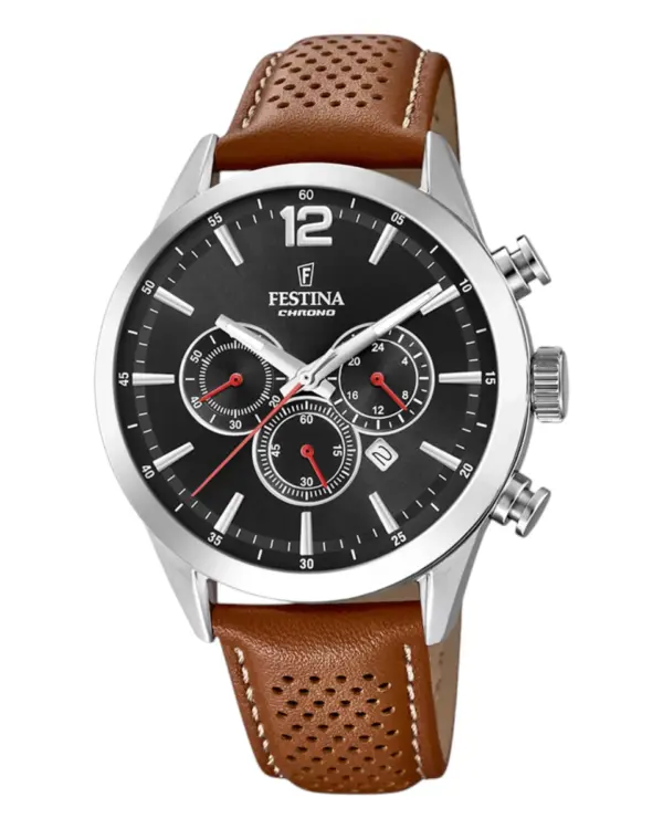 Festina Timeless Chronograph Brunt Läder Svart