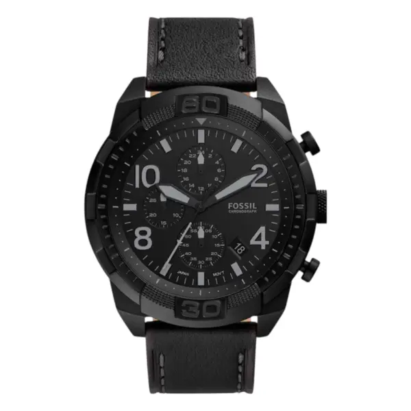Fossil Bronson Quartz Kronograf Svart Läderarmband Svart