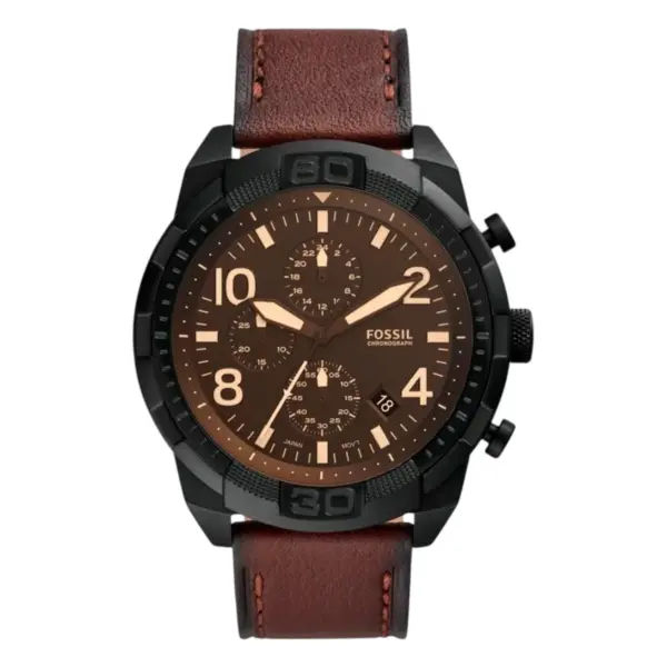 Fossil Bronson Quartz Kronograf Brunt Läderarmband Svart