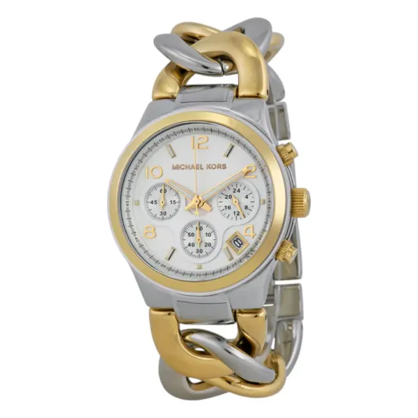 Michael Kors Runway Twist Quartz Kronograf Tvåfärgad Stållänk Vit
