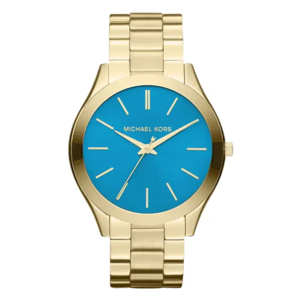 Michael Kors Slim Runway Quartz Guldfärgad Stållänk Turkos