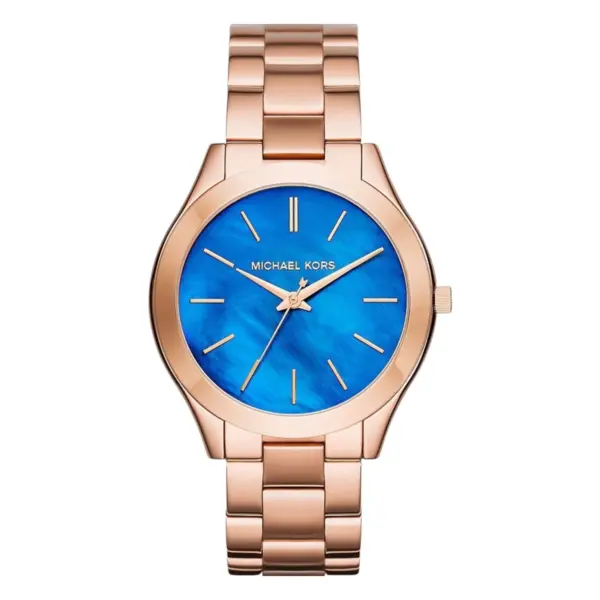 Michael Kors Slim Runway 42 mm Quartz Roséguldfärgad Stållänk Blå