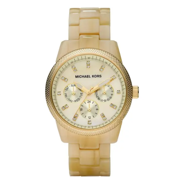 Michael Kors Jet Set Horn Quartz Multifunktion Guldfärgad Resinarmband Champagne