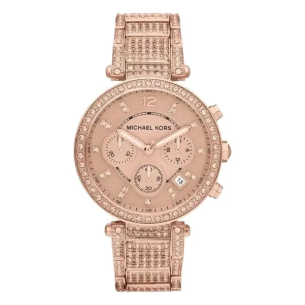 Michael Kors Parker Quartz Kronograf Kristaller Roséguldfärgad Stållänk Roséguld
