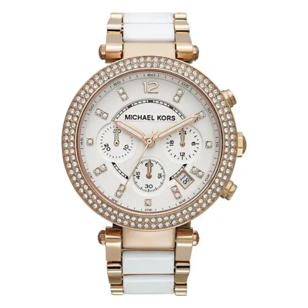 Michael Kors Parker Quartz Kronograf Roséguldfärgad Länk med Vit Acetat Vit