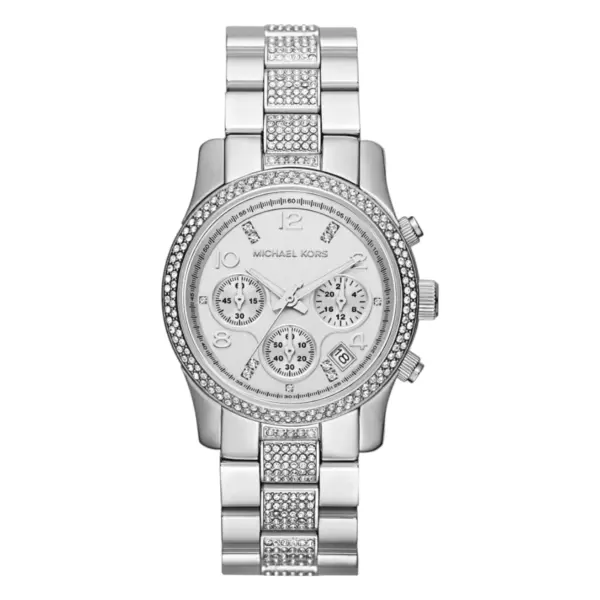 Michael Kors Runway 38 mm Quartz Kronograf Kristaller Stållänk Silver