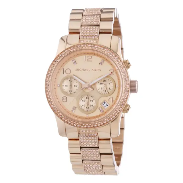 Michael Kors Runway Quartz Kronograf Kristaller Roséguldfärgad Stållänk Roséguld
