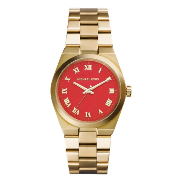 Michael Kors Channing Quartz Guldfärgad Stållänk Röd