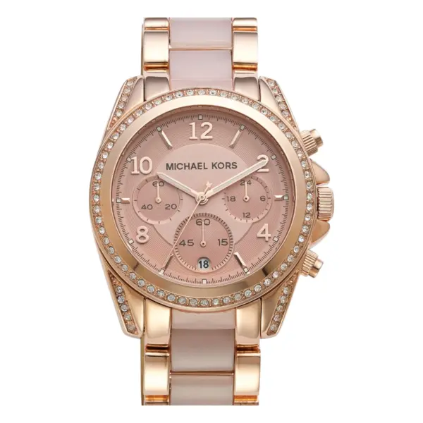 Michael Kors Blair Quartz Kronograf Roséguldfärgad Länk med Rosa Acetat Rosa