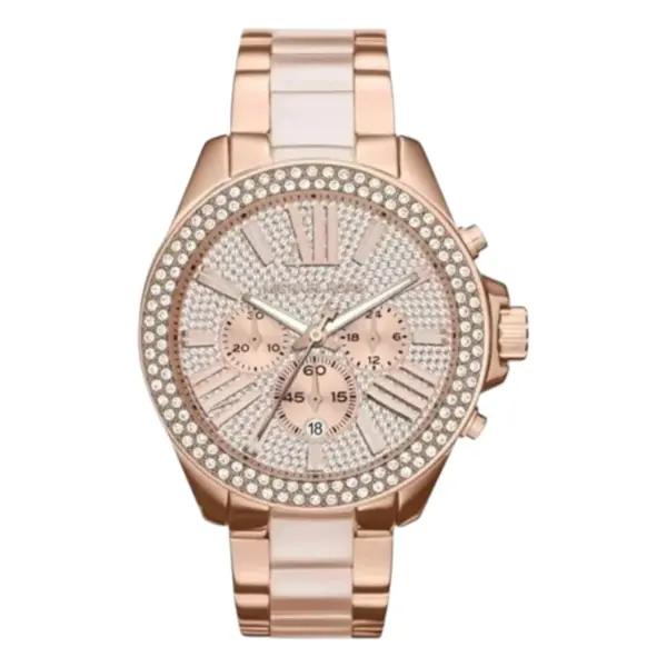 Michael Kors Wren Quartz Kronograf Roséguldfärgad Länk med Rosa Acetat Roséguld