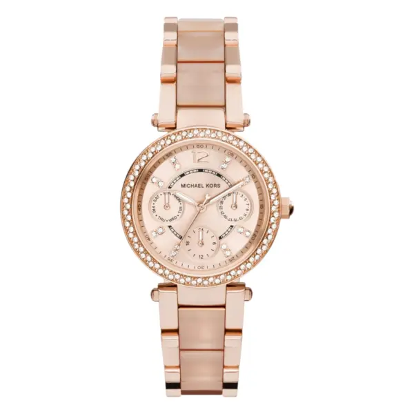 Michael Kors Mini Parker Quartz Multifunktion Roséguldfärgad Länk med Acetat Roséguld