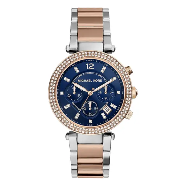 Michael Kors Parker Quartz Kronograf Kristaller Tvåfärgad Stållänk Blå