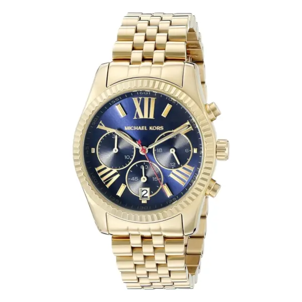 Michael Kors Petite Lexington Quartz Kronograf Guldfärgad Stållänk Mörkblå
