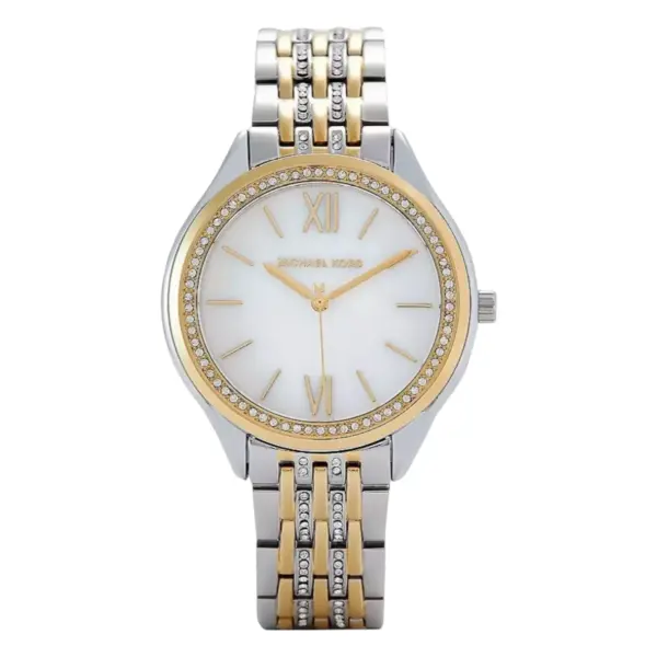 Michael Kors Mindy Quartz Kristaller Tvåfärgad Stållänk Vit Pärlemor