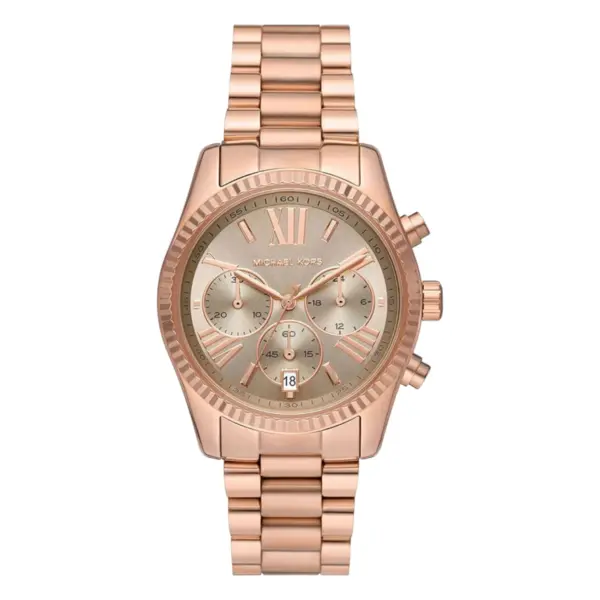 Michael Kors Lexington 38 mm Quartz Kronograf Roséguldfärgad Stållänk Grå