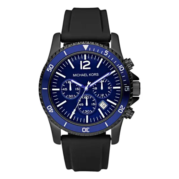 Michael Kors 46 mm Quartz Kronograf Svart Gummiarmband Blå
