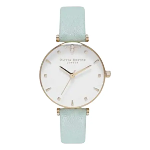 Olivia Burton Queen Bee 30 mm Quartz Guldfärgad Läderarmband Vit