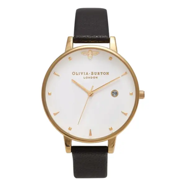 Olivia Burton Queen Bee 38 mm Quartz Guldfärgad Läderarmband Vit