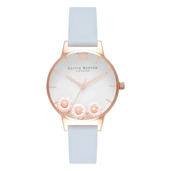 Olivia Burton Dancing Daisy Quartz Roséguldfärgad Läderarmband Vit
