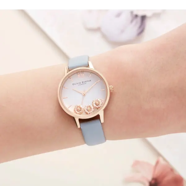 Olivia Burton Dancing Daisy Quartz Roséguldfärgad Läderarmband Vit, bild 2