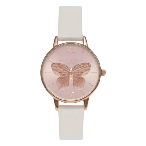 Olivia Burton 3D Butterfly Quartz Roséguldfärgad Läderarmband Rosa