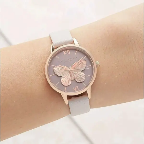 Olivia Burton 3D Butterfly Quartz Roséguldfärgad Läderarmband Rosa, bild 2