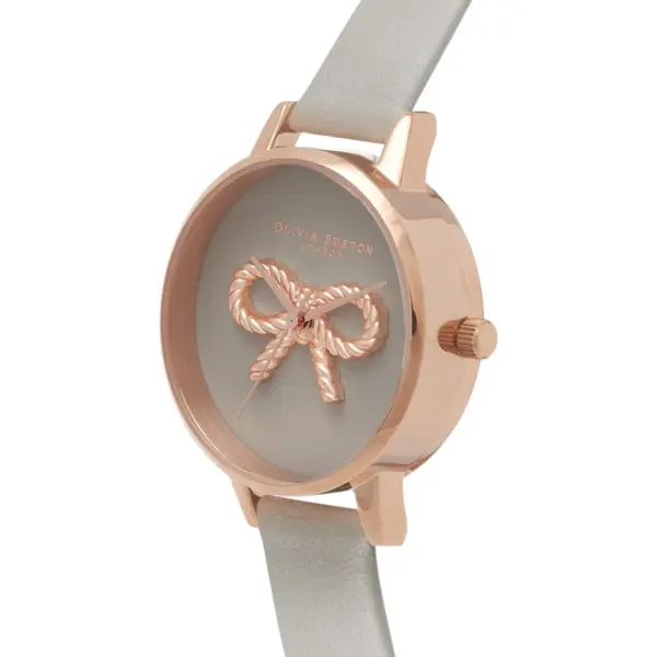 Olivia Burton Vintage Bow Quartz Roséguldfärgad Läderarmband Grå, bild 2