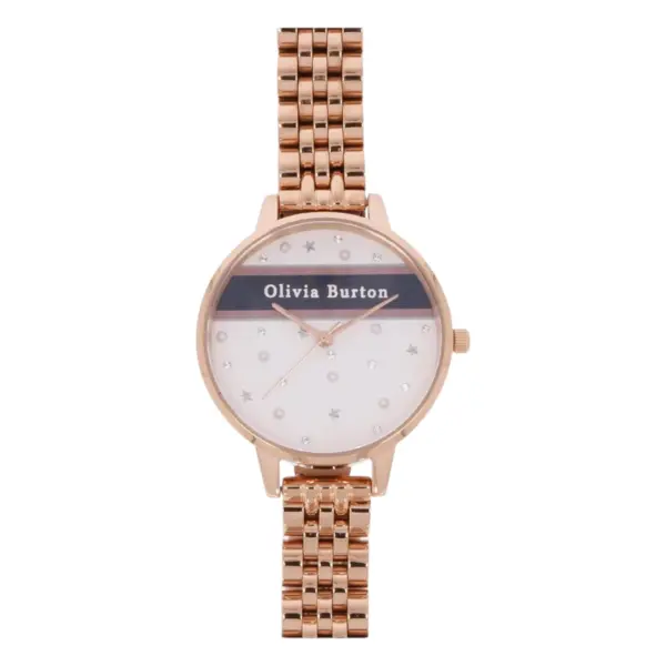 Olivia Burton Varsity Quartz Roséguldfärgad Stållänk Vit, bild 2