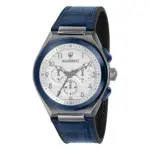 Maserati herrklocka med blått läderarmband Vit