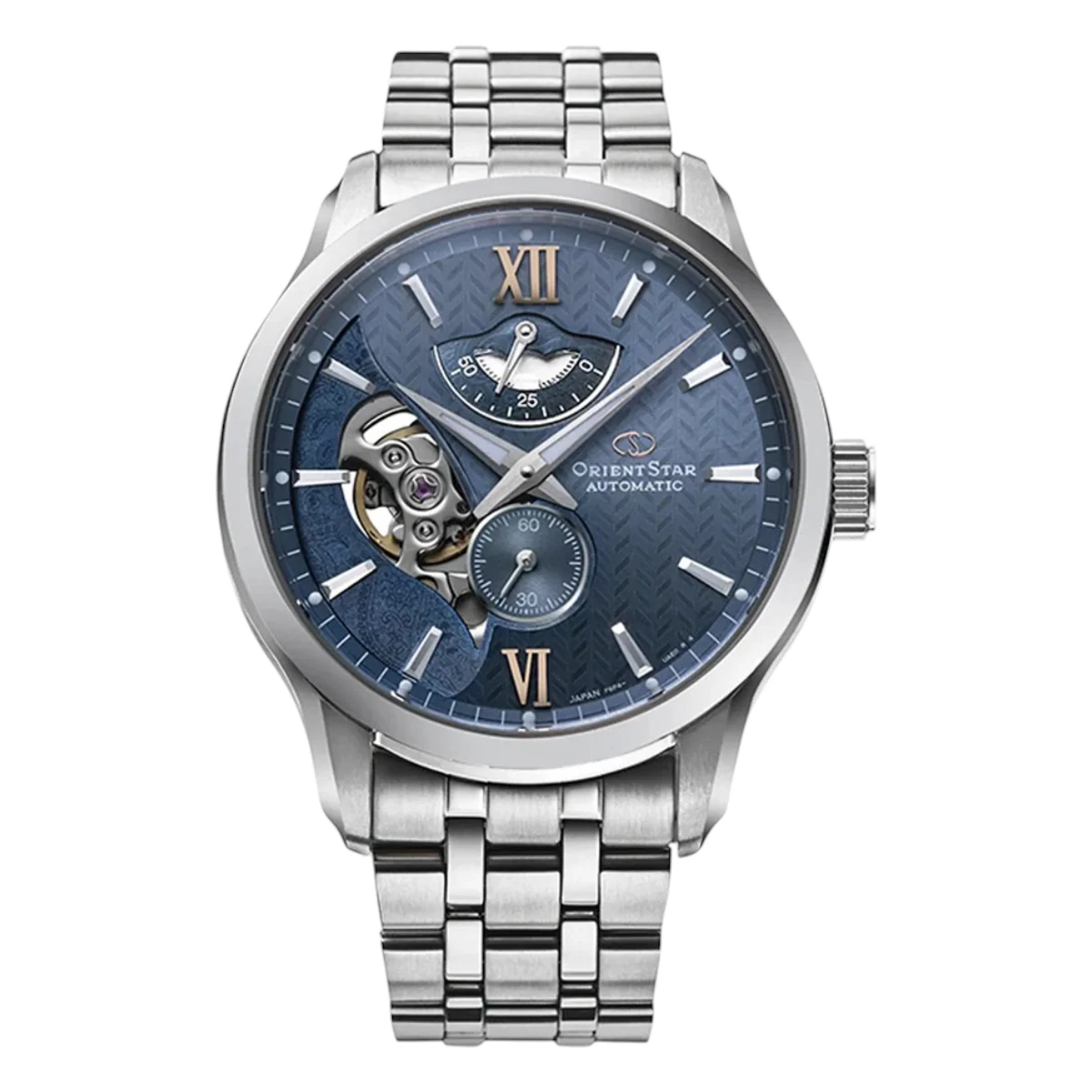 RE-AV0B08L00B_1 Orient Star Skeleton Automatic Stållänk Blå