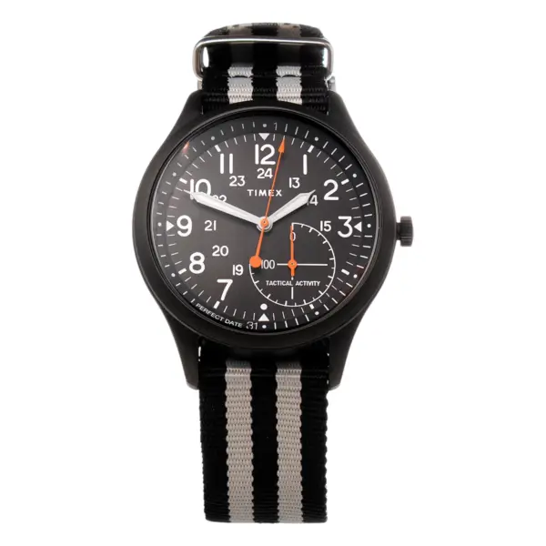 Timex herrklocka med kvartsverk och flerfärgat nylonarmband – Svart