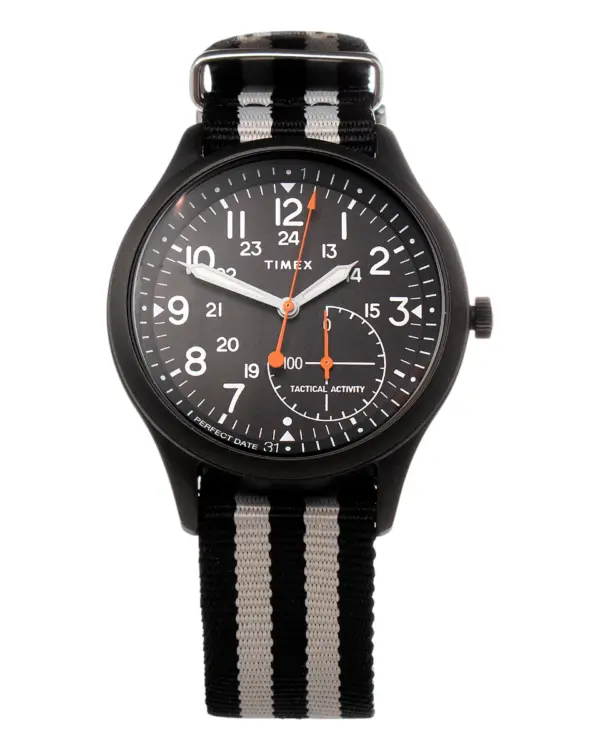 Timex herrklocka med kvartsverk och flerfärgat nylonarmband – Svart