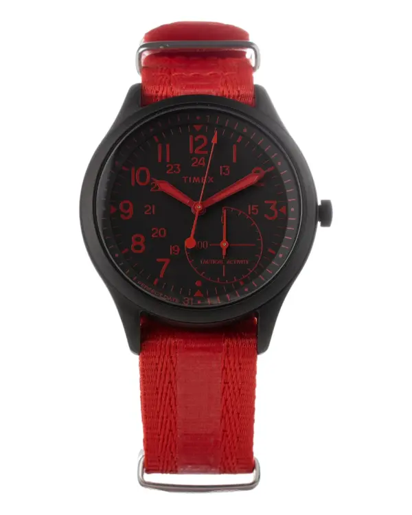 Timex herrklocka med kvartsverk och rött nylonarmband – Svart