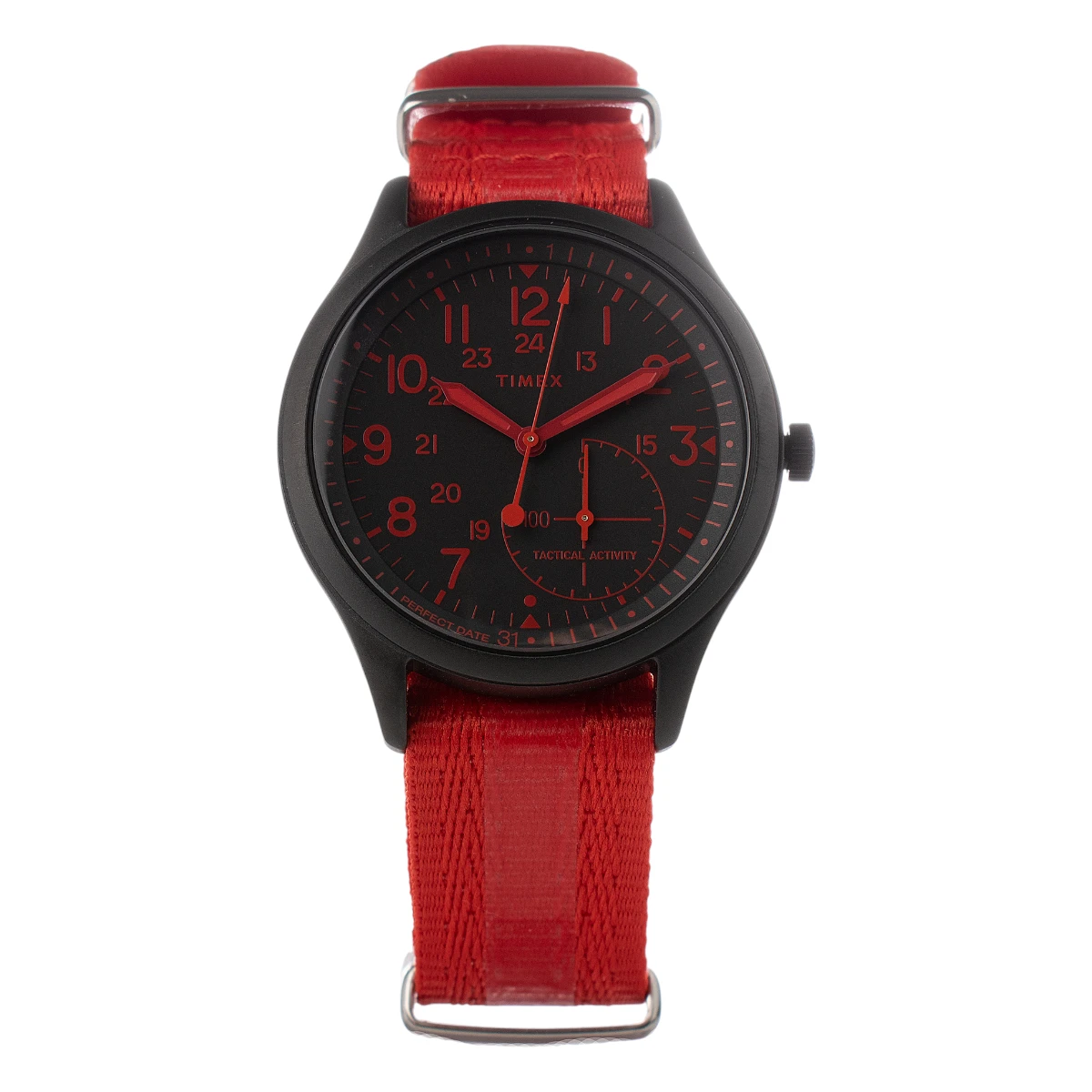 TW2V10900LG Timex herrklocka med kvartsverk och rött nylonarmband – Svart