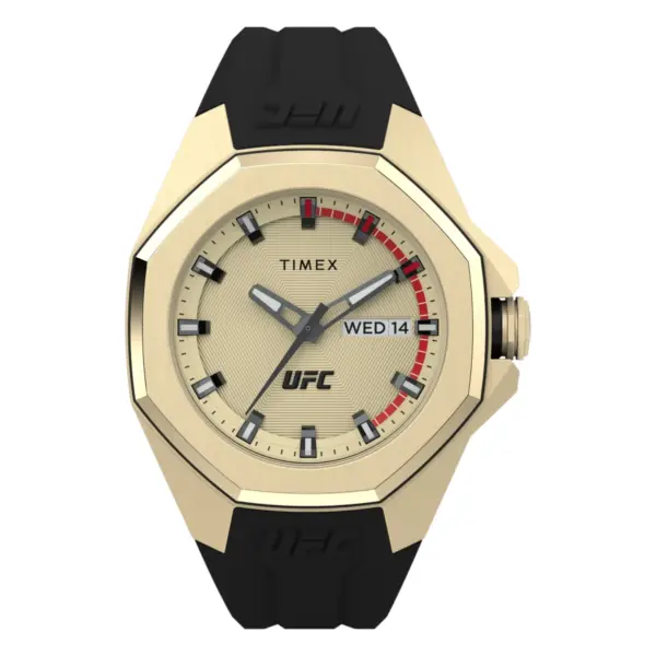 Timex herrklocka med kvartsverk och svart silikonarmband – Guldfärgad
