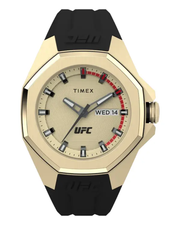 Timex herrklocka med kvartsverk och svart silikonarmband – Guldfärgad