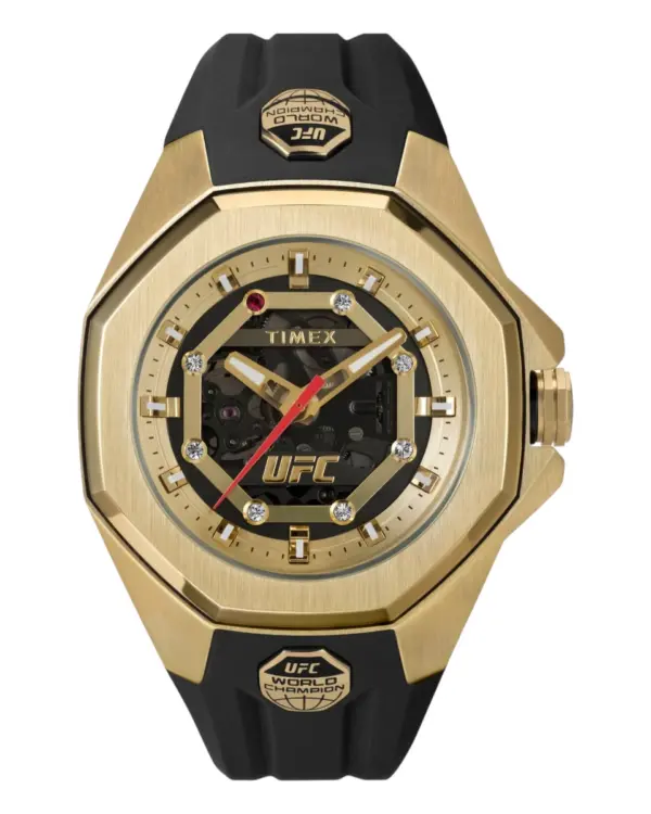 Timex automatisk herrklocka med svart silikonarmband – Guldfärgad