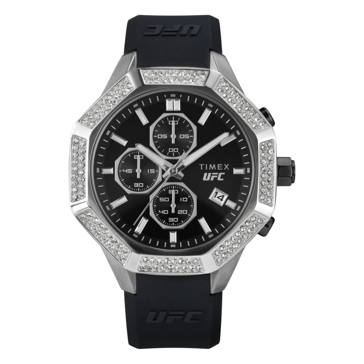 TW2V99300 Timex herrklocka med grå stålboett och svart silikonarmband – Svart