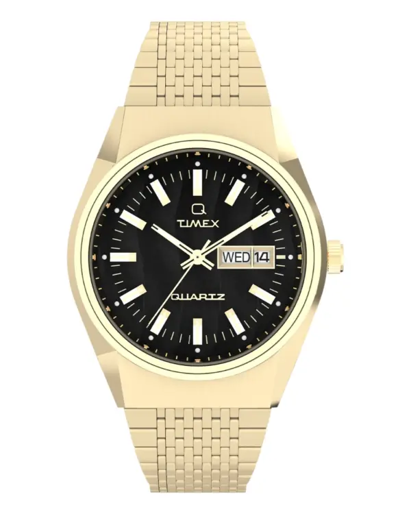 Timex Q Falcon Eye guldfärgad stållänk Svart