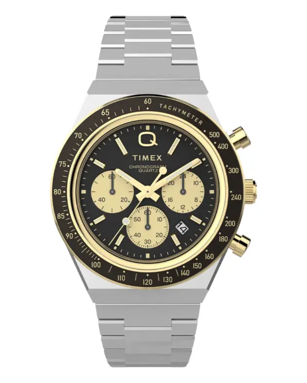 Timex Q Chronograph tvåtonad stållänk Svart