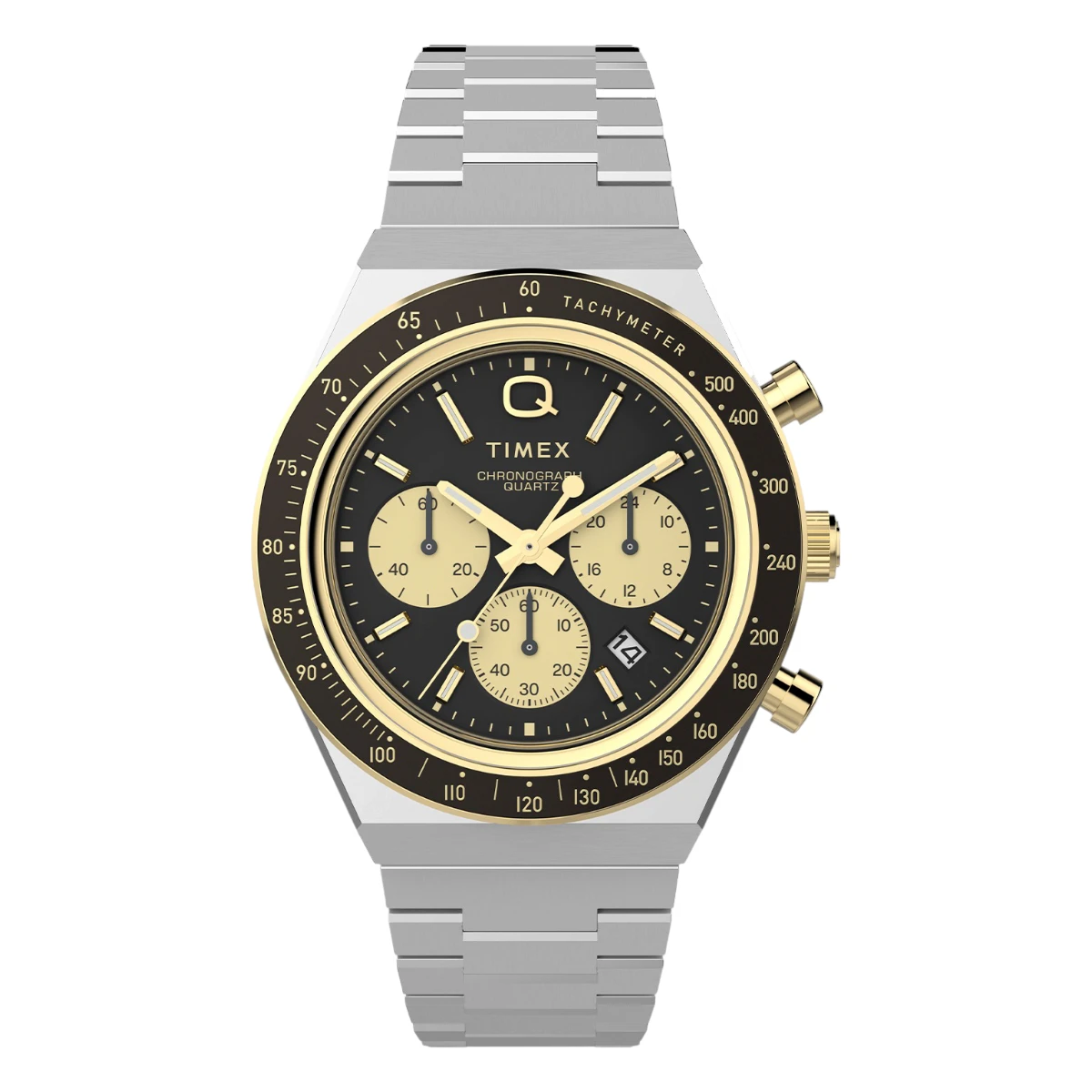 TW2W64200 Timex Q Chronograph tvåtonad stållänk Svart