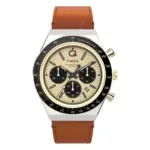 Timex Q Chronograph brunt läderarmband Guldfärgad