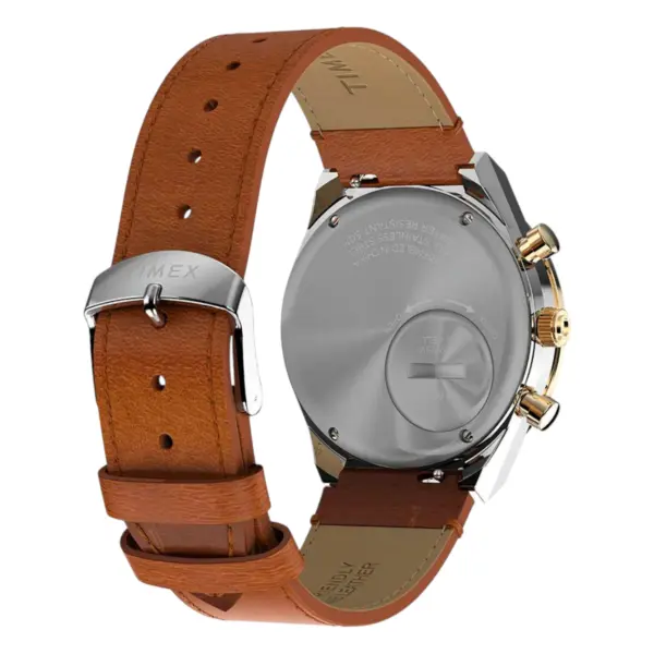 Timex Q Chronograph brunt läderarmband Guldfärgad