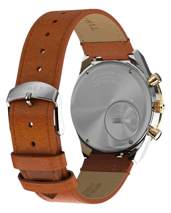 Timex Q Chronograph brunt läderarmband Guldfärgad