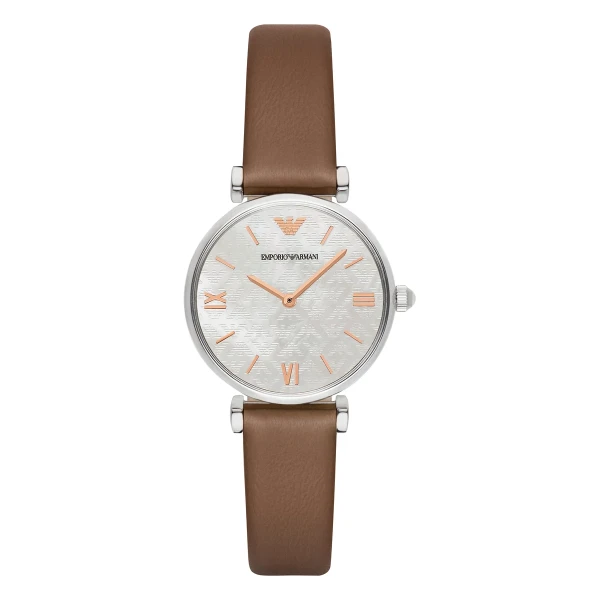 Armani 32 mm Quartz Brunt Läderarmband Vit