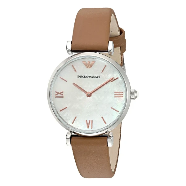 Armani 32 mm Quartz Brunt Läderarmband Vit