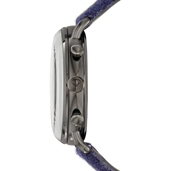Armani Aviator Quartz Kronograf Blått Läderarmband Grå