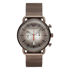 Armani Aviator Quartz Kronograf Brunt Mesharmband Grå